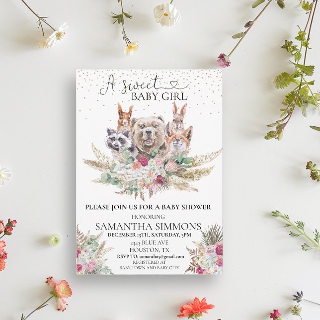 Sweet Girl Boho Shower Woodland Forest Animals  Invitation (Creator Uploaded)