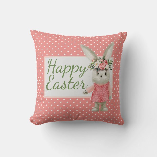 Sweet Girl Bunny Easter  Throw Pillow (Front)