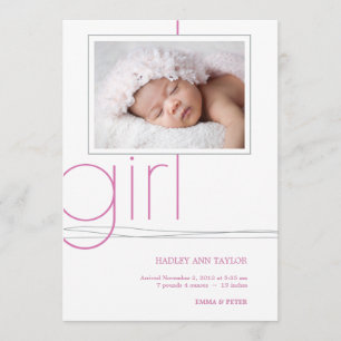 Sweet Girl Custom Photo Faire-part de naissance