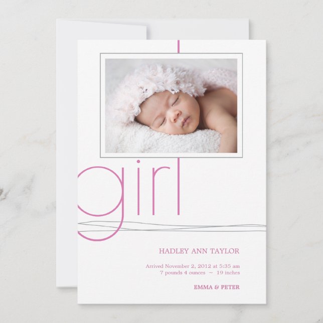Sweet Girl Custom Photo Faire-part de naissance (Devant)
