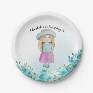 Sweet Girl Doll Watercolor Hand-painted Paper Plate