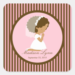Sweet Girl First Holy Communion Sticker Brown Pink