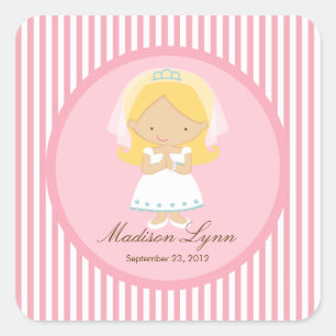 Sweet Girl First Holy Communion Sticker Brown Pink
