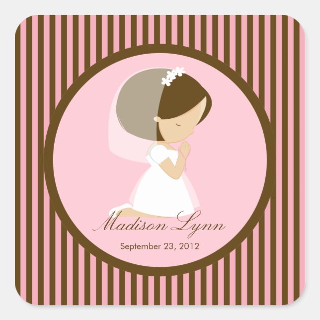 Sweet Girl First Holy Communion Sticker Brown rose (Devant)