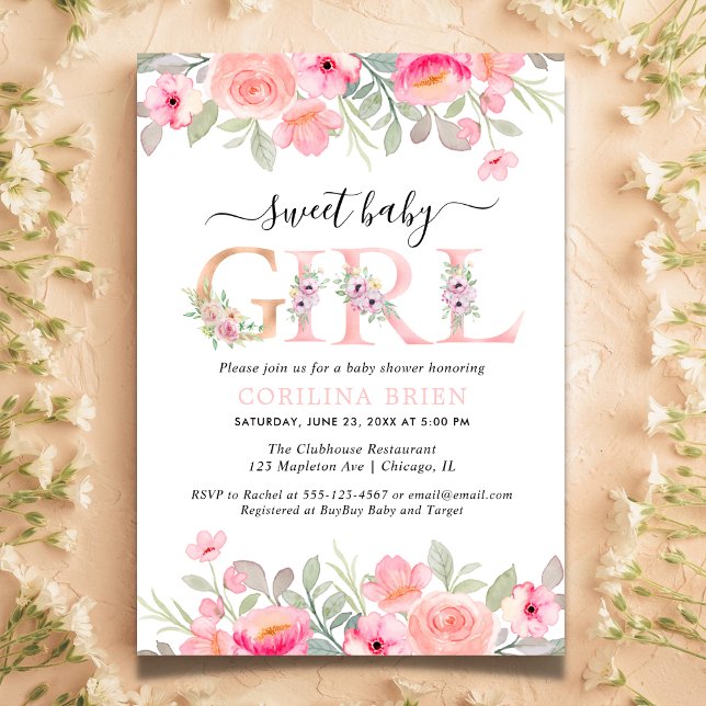 Sweet girl floral baby girl shower invitation (Creator Uploaded)
