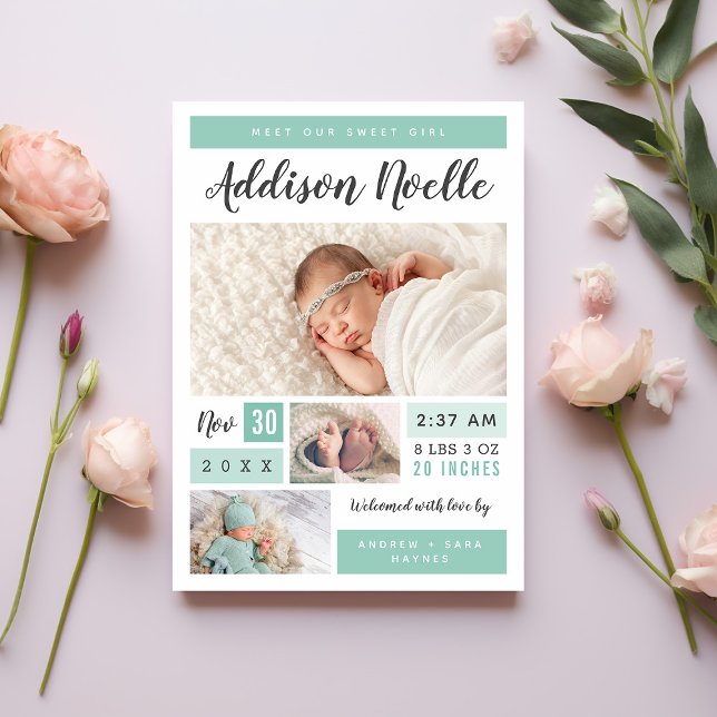 Sweet Girl Magnetic Photo Birth Announcement (Creator Uploaded)
