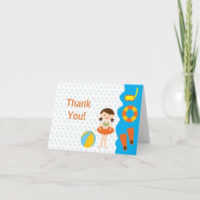 Sweet Girl Pool Party Thank You Note Card (Front)