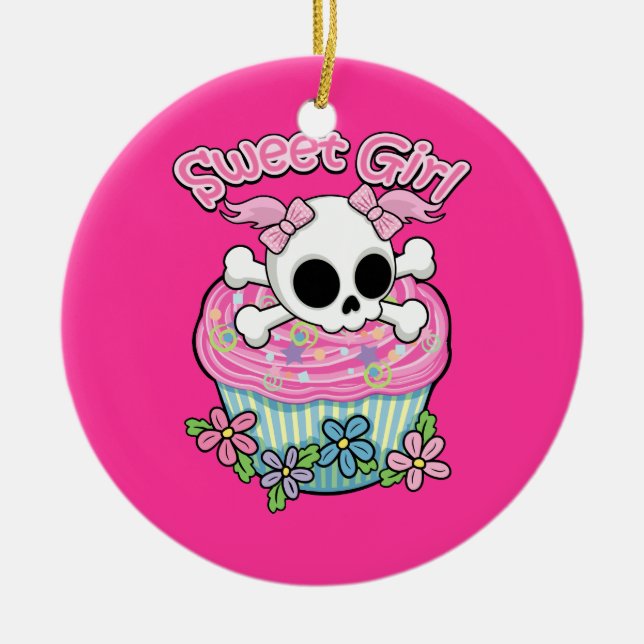 Sweet Girl Skull Ceramic Ornament (Front)