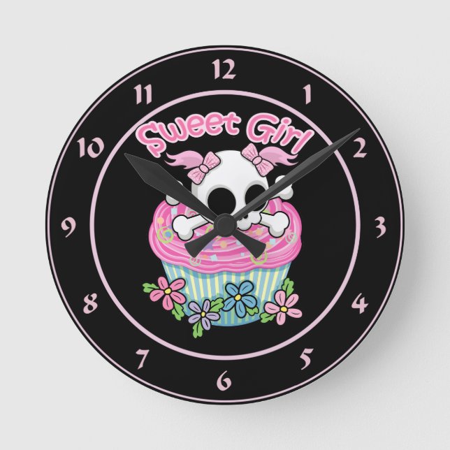 Sweet Girl Skull Round Clock (Front)