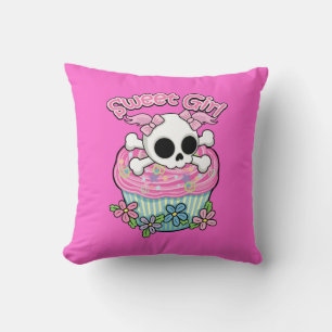 Sweet Girl Skull Throw Pillow