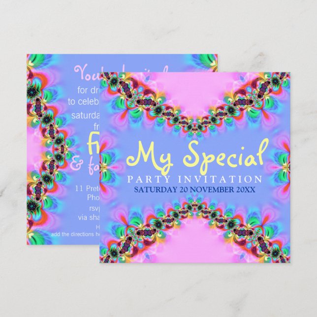 Sweet Girly Lace Fractal Special Party Invitations (Front/Back)