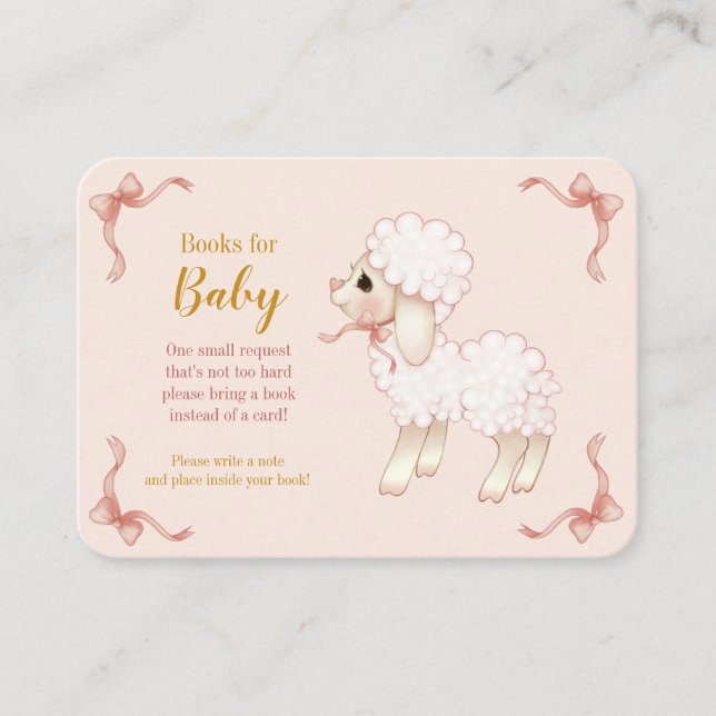 Sweet Girly Pink Lamb Baby Shower Book Request Enc Enclosure Card (Front)