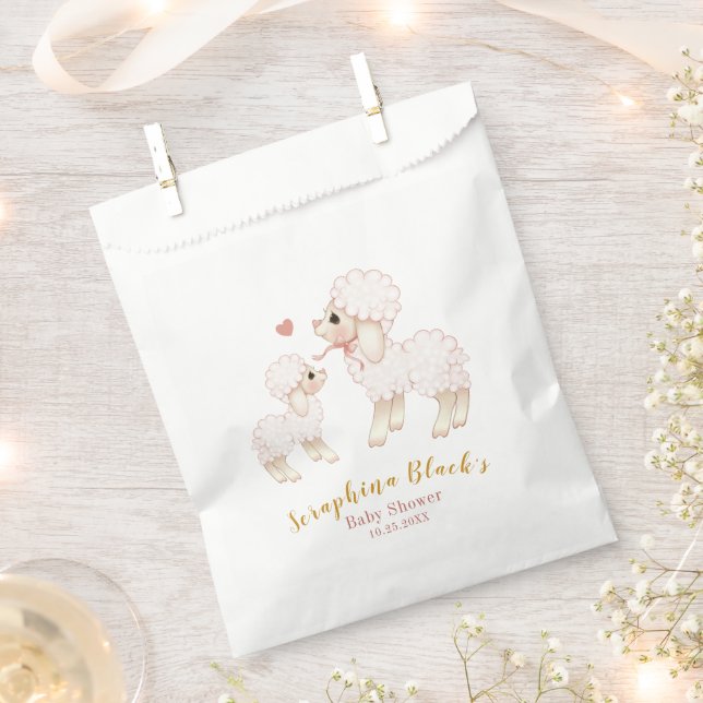 Sweet Girly Pink Lamb Baby Shower Favour Bag (Clipped)