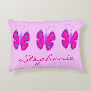 Sweet Girly Pretty Pink Butterflies Custom Name Accent Pillow