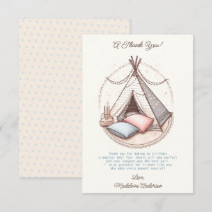 Sweet Girly Teepee Sleepover Party Birthday Thank You Card