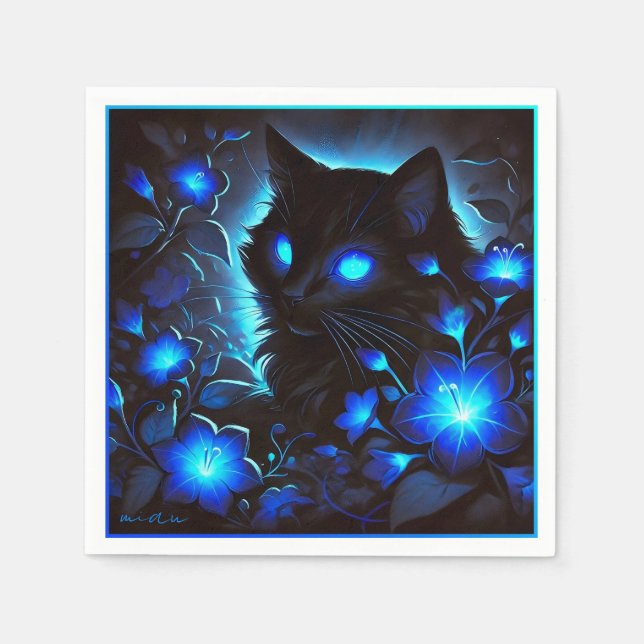 Sweet glowing blue meow cat napkin (Front)