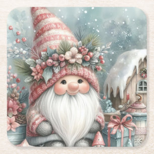 Sweet Gnome Elf  Square Paper Coaster