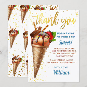 Sweet Gold Chocolate Ice Cream Birthday Thank You Card