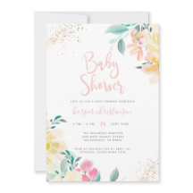 Sweet Gold Glitter Blush Pink Floral Baby Shower