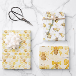 Sweet Gold White Honeycomb Birthday Wrapping Paper Sheet