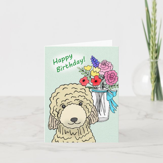 Sweet Golden Doodle Standard Poodle Dog Birthday  Card (Front)