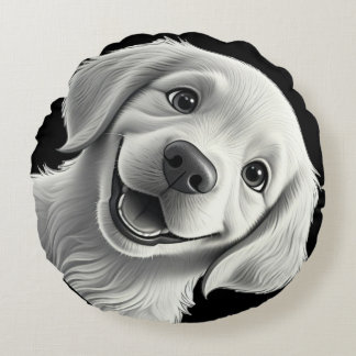 Sweet Golden Joy: Pixar-Style Puppy Friends Round Pillow