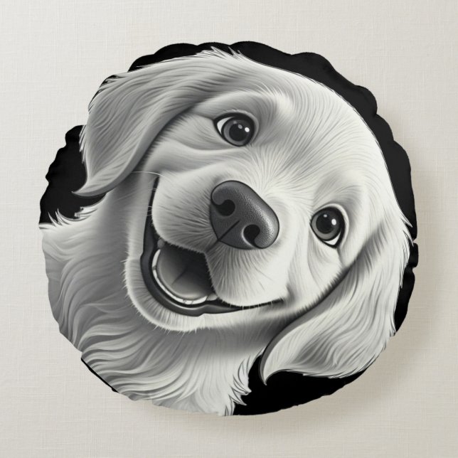 Sweet Golden Joy: Pixar-Style Puppy Friends Round Pillow (Front)