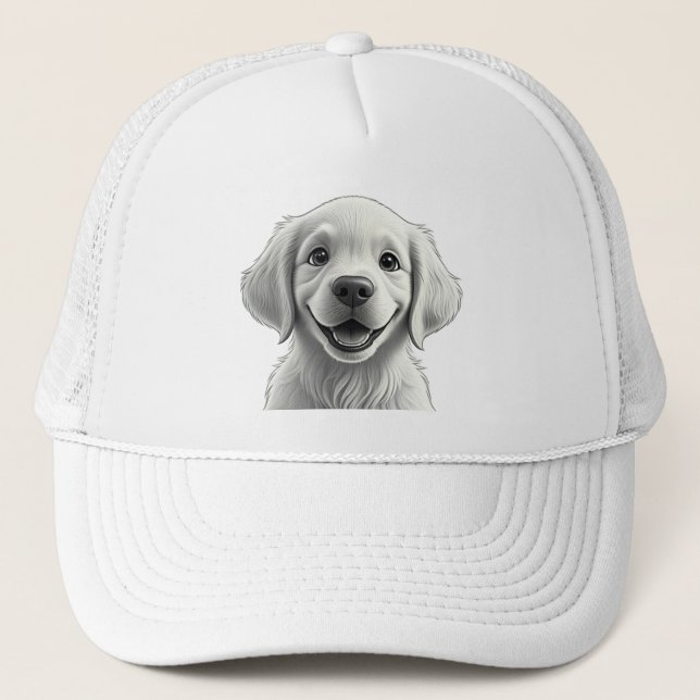 Sweet Golden Joy: Pixar-Style Puppy Friends Trucker Hat (Front)