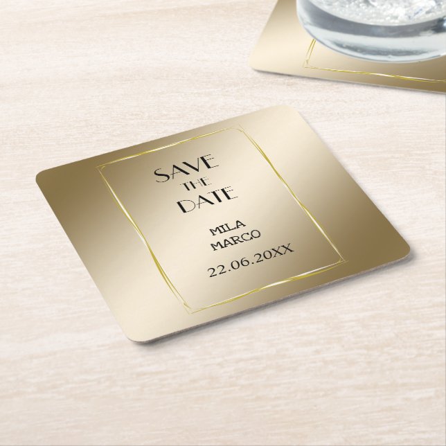 Sweet golden modern square paper coaster (Angled)