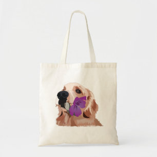 Sweet Golden Retriever with a Purple Flowers Tote Bag