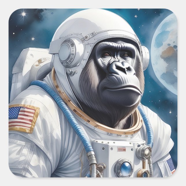 Sweet Gorilla in Astronaut Suit in Outer Space Square Sticker (Front)