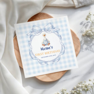 Sweet Gosling in Blue Overalls Gingham Boy First Napkin