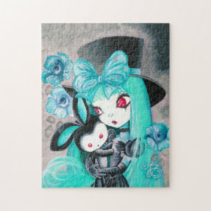 Sweet Gothic Girl With Bunny Jigsaw Puzzle