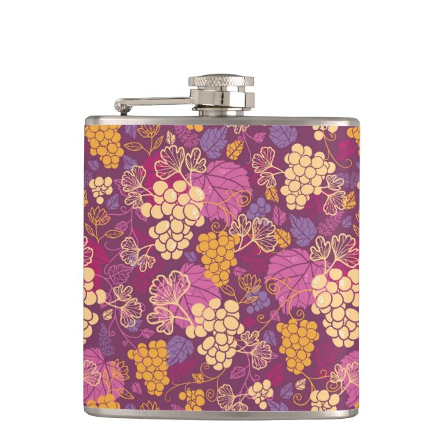 Sweet grape vines pattern background hip flask (Front)