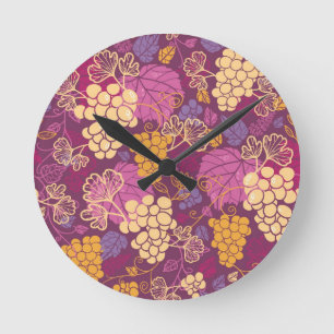 Sweet grape vines pattern background round clock
