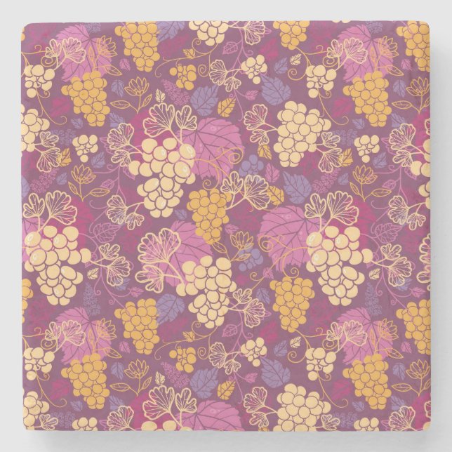 Sweet grape vines pattern background stone coaster (Front)