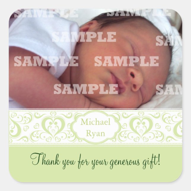 Sweet Green Band Baby Thank You Stickers (Front)