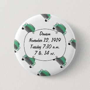 Sweet Green Classic Car Baby Boy Stats 2 Inch Round Button