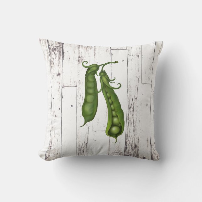 Sweet Green Peas Pea White Wood Rustic Farmhouse Throw Pillow (Front)