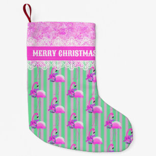 Sweet Green Purple Pink Flamingo Customized Small Christmas Stocking
