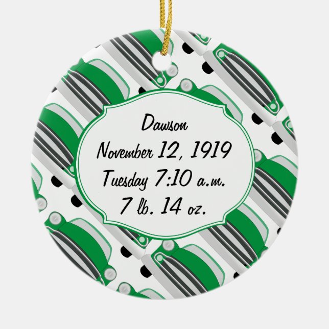 Sweet Green Retro Car Baby Shower Gifts Ceramic Ornament (Front)