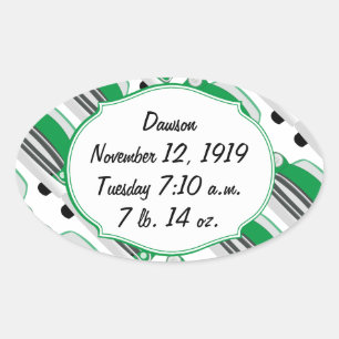 Sweet Green Retro Car Baby Shower Gifts Oval Sticker