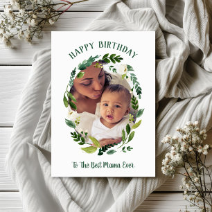 Sweet Greenery Birthday Photo Card for Mom