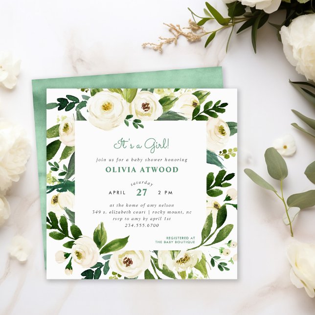 Sweet Greenery Floral Frame Baby shower Invitation (Créateur téléchargé)
