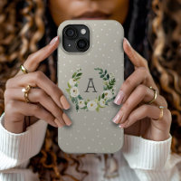 Sweet Greenery Wreath and Greige Dots Monogram