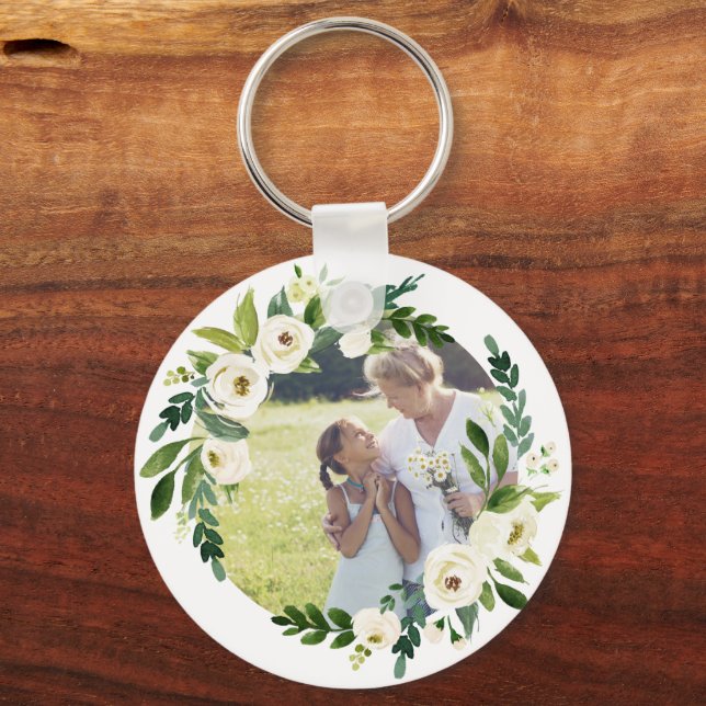 Sweet Greenery Wreath Photo Gift for Grandma Keychain (Front)