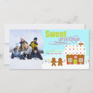 Sweet greeting gingerbread house holiday photocard card