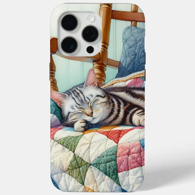 Sweet Grey Cat Sleeping on a Quilt Case-Mate iPhone Case (Back)