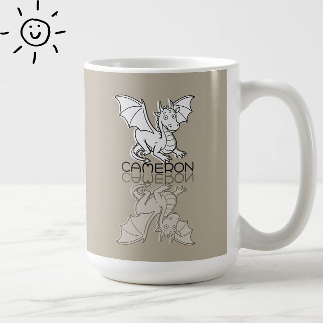 Sweet Grey Dragon Reflection Doodle Custom Name Coffee Mug (Creator Uploaded)