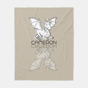 Sweet Grey Dragon Reflection Doodle Custom Name Fleece Blanket